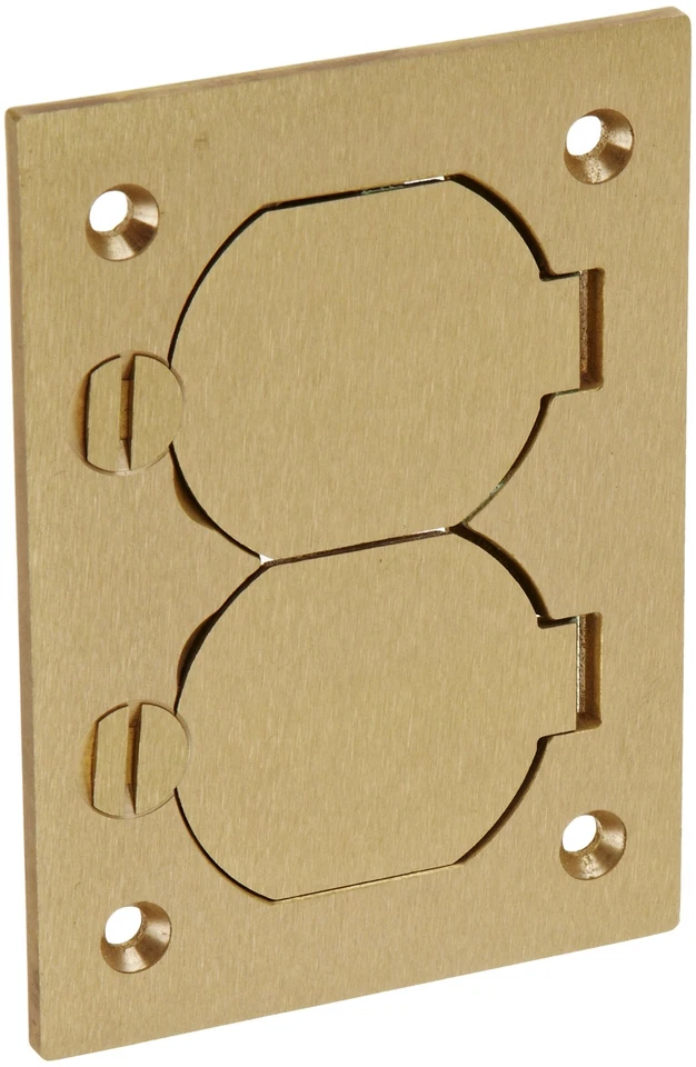 Hubbell Wiring Systems S3825 Brass Round Floor Box Rectangle Duplex Flap Cover - Image 1 of 1