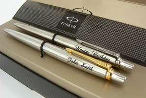 Pluma, lápiz o conjunto Parker Jotter Cromado y DORADO grabado personalizado gran REGALO - Imagen 1 de 11