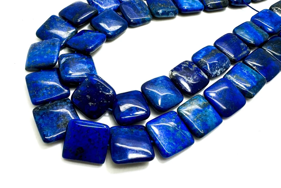 Natural Blue Navy Lapis Lazuli Polished Flat Square Gemstone Beads - PG97B - Image 1 of 3