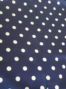 Vintage Sewing Fabric Navy Blue & White 5/8" Polka Dots Ribbed Cotton 1ydx60" - Picture 1 of 4