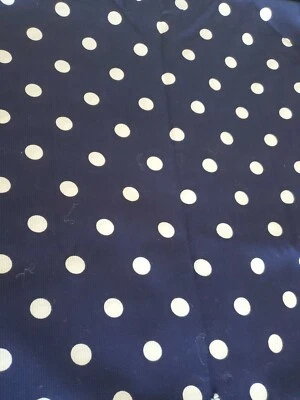 Vintage Sewing Fabric Navy Blue & White 5/8" Polka Dots Ribbed Cotton 1ydx60" - Image 1 of 4