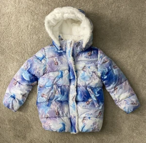 H&M Disney FROZEN Girls WINTER Zip Up Puffer Jacket Coat Faux Fur Hood Size 6X - Picture 1 of 6