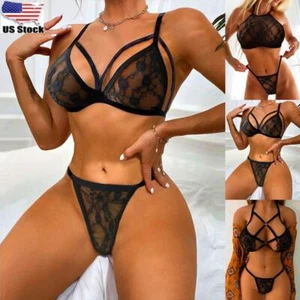 Women's Sexy Mesh Lingerie Teddy Panty Sets Lace Babydoll Push Up Bra Suits - Picture 1 of 14