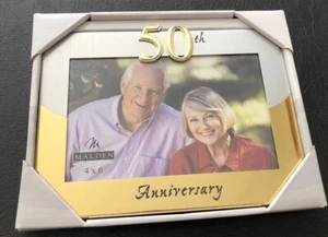 Malden International Frame Designs Gold Tone 50th Anniversary Picture 4X6 NEw - Picture 1 of 3