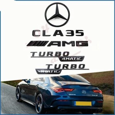 Gloss Black CLA35 AMG TURBO 4MATIC Rear Star Emblem Set For C118 2020+ - Image 1 of 2