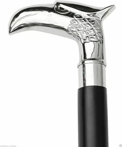 Nautical Designer Silver Eagle Head Handle Black Wooden Cane Walking Stick gifts - Picture 1 of 6