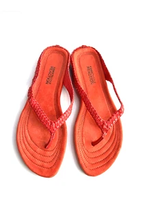 Kenneth Cole Reaction Coral Red Braided Flip Flop Sandals Women Size 8 - Picture 1 of 12