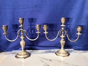 Coppia di antichi lampadari incisi a mano,candelabro 84 argento massiccio 1864 grammi - Foto 1 di 24