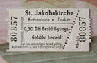 Eintritt karte Besichtigun st. jakobskirche  rothenburg o.Tauber 1957 vintage I5