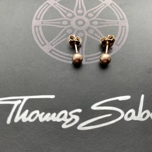 Genuine Thomas Sabo Sterling Silver 925 Rose Gold Plated Ball Stud Earrings - Picture 1 of 7