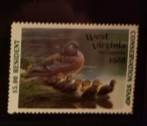 State Duck Stamp - West Virginia 1988 - WV-2 - Wood Ducks - MNH - XF - Bild 1 von 1