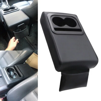 Car Black Armrest Console Box Cover Heighten Bracket w/ Rear Seat Cup Holder US - Image 1 of 4