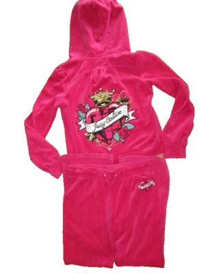 Traje de treino Juicy Couture veludo rosa quente meninas médio. Barbie Core 10/12 peito 34" - Imagem 1 de 4