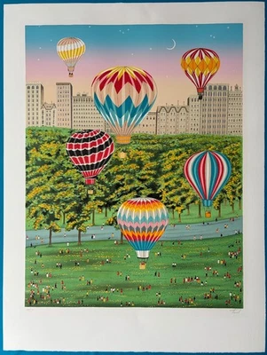 Serigrafía firmada y numerada de Fanch Ledan "Globo sobre Central Park" 1990 Foto 1 de 4