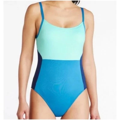 L.L. Bean Women’s Sz 24 Plus NWT Blue Colorblock Swimsuit One Piece Scoop Neck - Image 1 of 4
