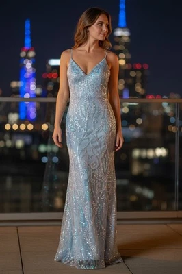 Женское длинное платье Jovani с радужными блестками размер 10 - Изображение 1 из 4