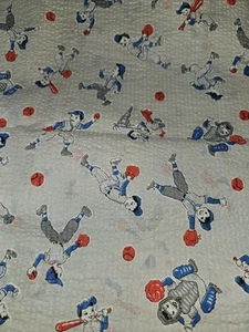 Vtg HTG Seersucker Boy Playing Baseball Various Poses Cotton Fabric 2.75 Yrds - Picture 1 of 6
