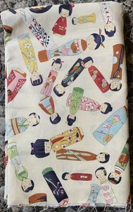 Rare OOP Alexander Henry “Kokeshi Dolls” Fabric Japanese Girls 1 Yard Off White - Picture 1 of 4