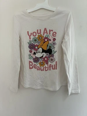 Disney Niños Niñas Floral Minnie Mouse Mezcla de Algodón Manga Larga Camisa Crema Talla 7 Foto 1 de 4