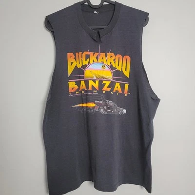 1984 Vintage 80s BUCKAROO BANZAI Movie Promo Shirt XL CUTOFF - Image 1 of 4