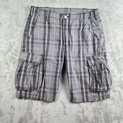 Levis Shorts Mens 32x10 Grey Plaid Cargo Cotton Casual Outdoor Streetwear Skater - Image 1 of 4