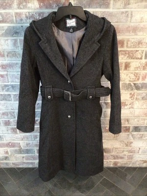 Vtg Rothschild Cashmere Wool Nylon Winter Coat W Hood, Girls Sz 16 Gray Black - Image 1 of 4