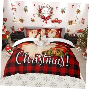 Santa Claus Bedding Set,Black and Red Square Duvet King 104"x90" Christmas 04 - Picture 1 of 7