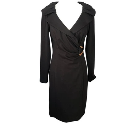 Kay Unger 复古经典 V 领披肩领褶皱鸡尾酒礼服 8 码 — 第 1/4 张图片