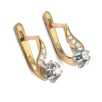 Pendientes de diamantes estilo europeo de oro rosa y blanco de 14 k #E721 Foto 1 de 4