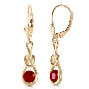 14K. GOLD LEVER BACK EARRINGS WITH NATURAL RUBIES (Yellow Gold) - Picture 1 of 5