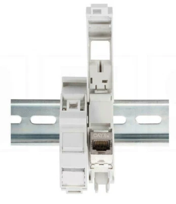 RJ45 Keystonehalter 1-fach für Hutschiene mit Cat6A SLIM Modul Werkzeuglos - Bild 1 von 4