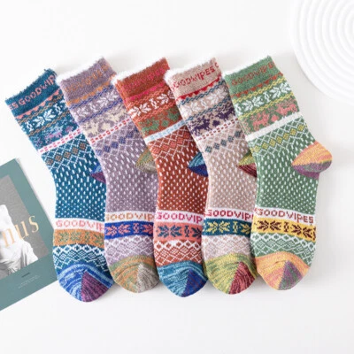 5 pares de calcetines gruesos de invierno térmicos visón cálidos nórdicos gruesos de punto para mujer Foto 1 de 4