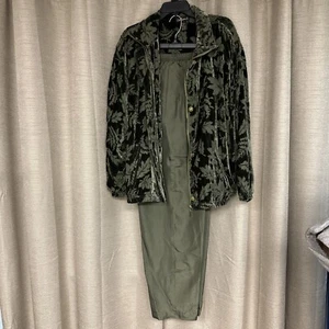 Vintage 1980s 1990s Mureli Silk Velour Leaf Jacket with Silk Pants KB-191 - Picture 1 of 12