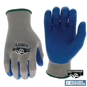 HEAVY DUTY POLYESTER LATEX PALM Safety Work Gloves Builders GRIP Gardening OCTO - Picture 1 of 22