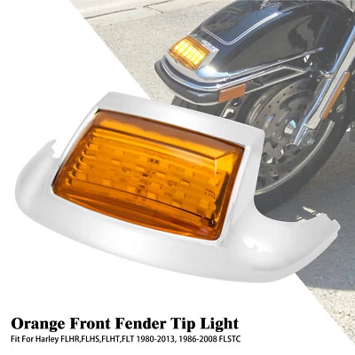 Front Fender w/ Amber Lens Tip LED Light For Harley Softail Road Electra Glide - Изображение 1 из 4