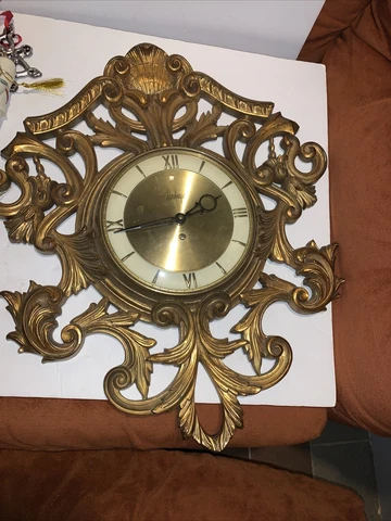Vintage MCM Burwood Arabesque Wall Clock  Ornate Gold Hollywood Regency Cover