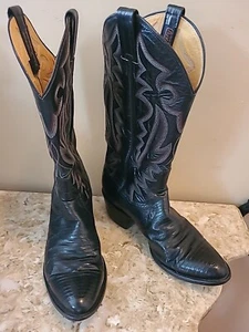 Rare Vintage Panhandle Slim Western Black Lizard Skin Cowboy Boot Men’s 8.5 D - Picture 1 of 6