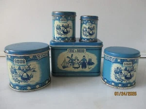 Vintage Wolverine blau niederländisch Blechspielzeug Spiel Teeservice Kanister Brotkasten Tablett - Bild 1 von 24