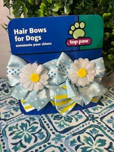 New Top Paw Daisy Puppy Dog Hair Bows 2.5" x 2.5 2015 Stripe & Dot Bow Set - Picture 1 of 5