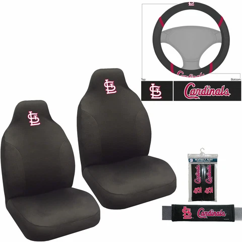 NEW MLB St. Louis Cardinals Car Seat Covers Steering Wheel Cover Seat Belt Pads Cover