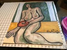 Original GISELLE RISK: signed - NUDE WOMAN PAINTER breasts -1991 - self portrait