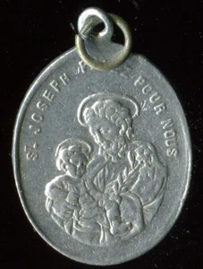 ANTIGUA MEDALLA DE ALUMINIO DE SAN JOSÉ Y JESÚS Y ÁNGEL GUARDIÁN POR ENCIMA - Imagen 1 de 2