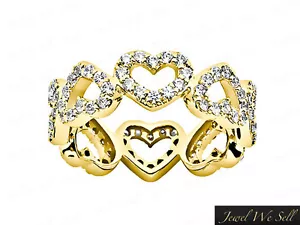1.00Ct Round Diamond Alternating Heart Eternity Band Wedding Ring 18K Gold G SI1 - Picture 1 of 8