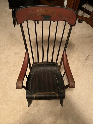Hand Painted - Spindles - Antique Wooden Rocking Chair - Americana 19th Century Cover