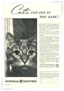 Anuncio impreso General Electric Cats Can See In The Dark anuncio vintage 1934 - Imagen 1 de 4