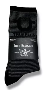 MENS TRUE RELIGION HORSESHOE GRAY BLACK STRIPED CREW SOCKS (SHOE SIZE 6-12) - Picture 1 of 2