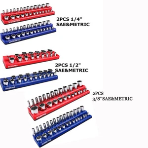 1/4''/1/2''/3/8'' Magnetic Socket Organizer Set 2 PC SAE&Metric Socket Holders - Picture 1 of 21