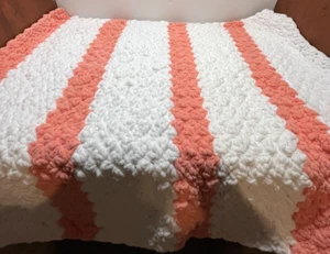 Crochet Afghan handmade Baby Blanket pink/ White 34"x40" Very soft striped - Picture 1 of 3