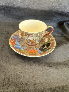 Satsume Cloisonne Moriage enamel tea cup & saucer mix match set - Picture 1 of 5