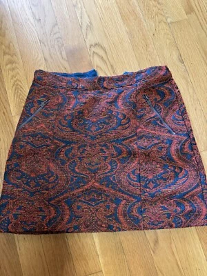 Teal Orange Tapestry Fabric Remnant 15x15 Lined Woven Skirt Crafting Piece - Image 1 of 4